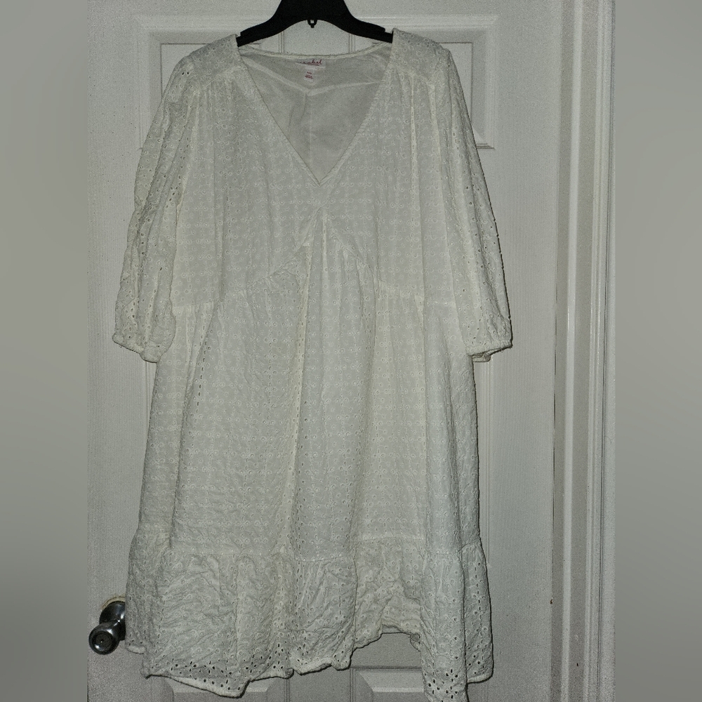 White V-Neck Dress Maternity - Picture 3 of 3